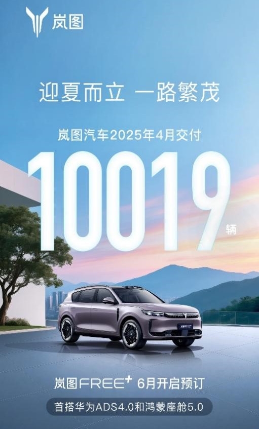 华为乾崑ADS助力！岚图汽车4月交付10019辆 同比大涨150%