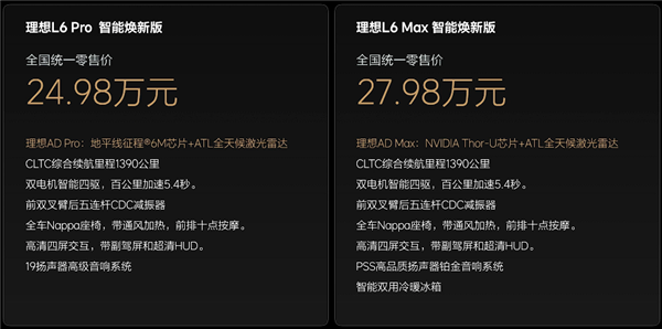 24.98万起 焕新版理想L6上市：全系都配激光雷达了