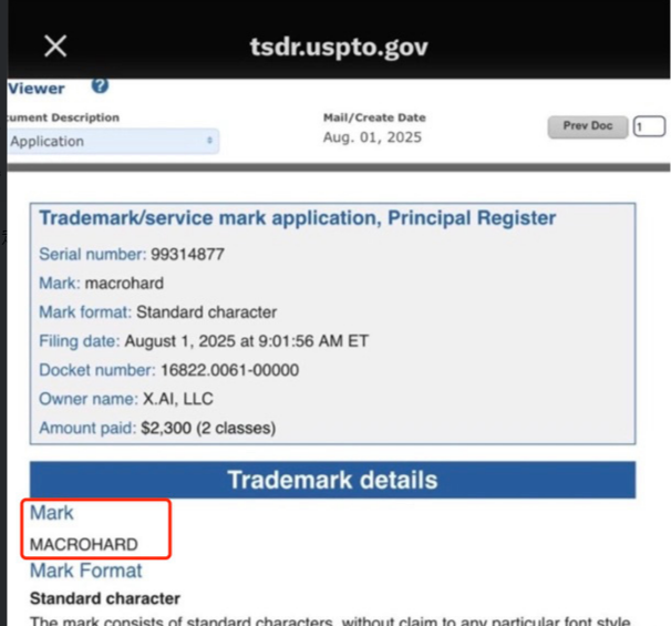商标注册文件曝光:xAI 成立编程与视频 AI 子公司命名“Macrohard”