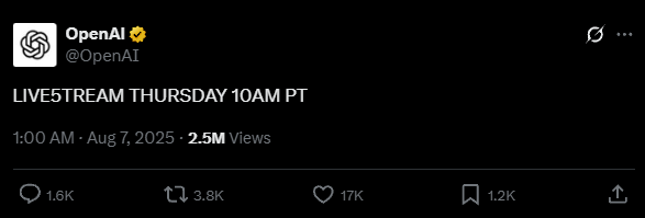 GPT-5有望明天发布 OpenAI：免费无限使用