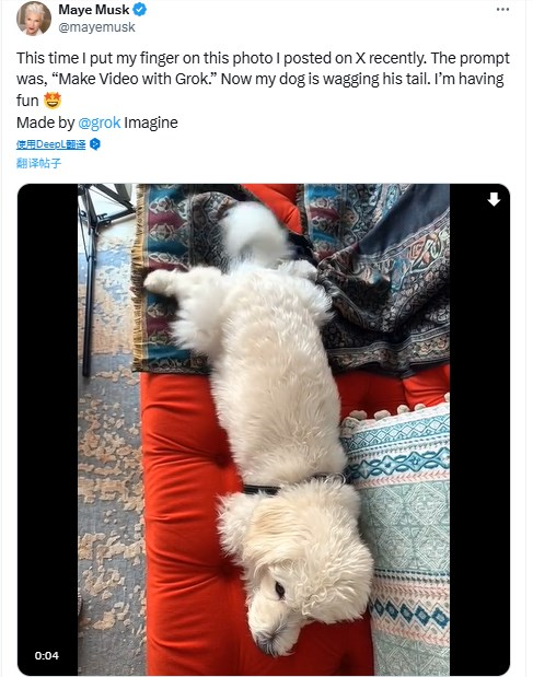 马斯克母亲发帖支持儿子：演示Grok视频生成功能