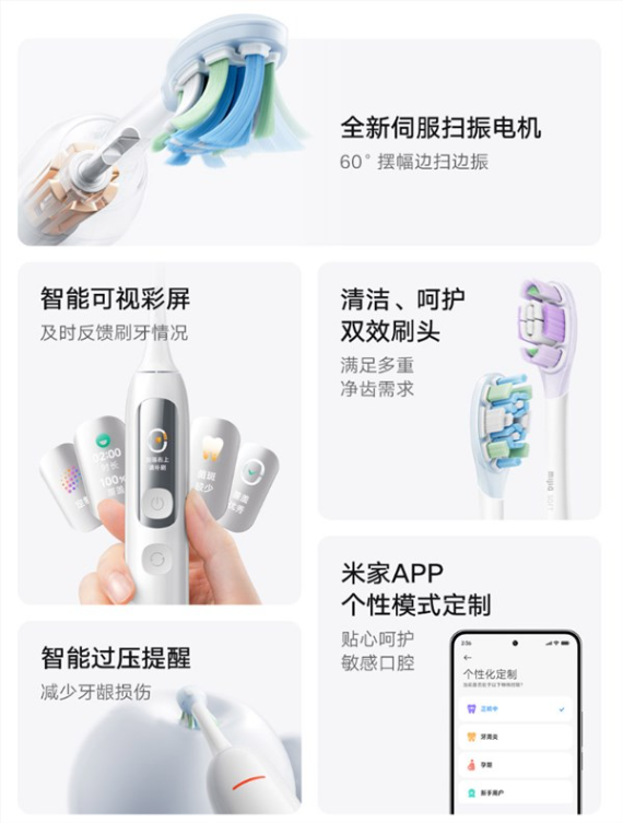 自带lcd彩屏！小米发布米家伺服扫振电动牙刷pro：众筹269元