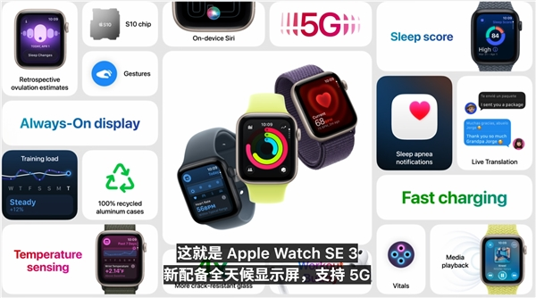 Apple Watch SE3发布：配备全天候显示屏、支持5G