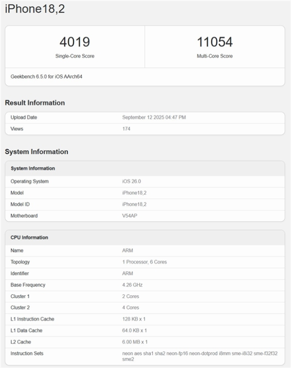 苹果A19 Pro单核成绩突破4000分：
