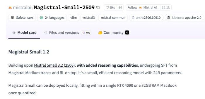 法国AI公司Mistral重磅推出开源推理模型 Magistral Small 1.2