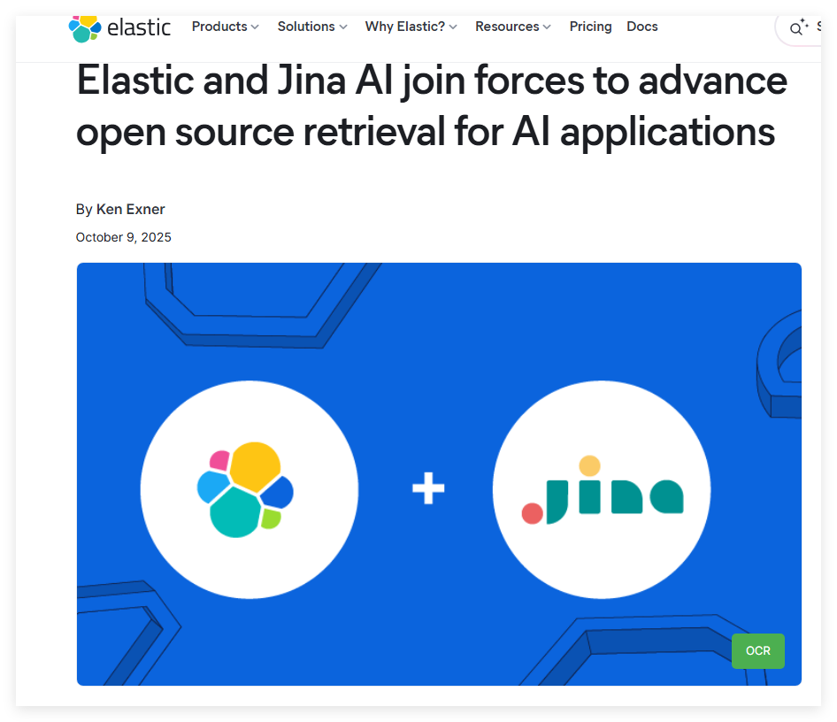 Elastic 完成对 Jina AI 的收购，推动 AI 搜索技术创新