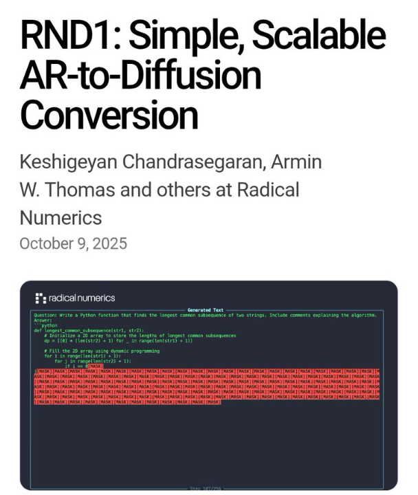 扩散模型新突破：Radical Numerics开源30B参数RND1，AI自我进化迈出关键一步