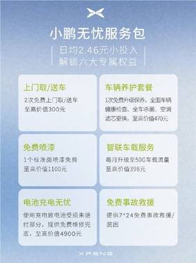 899元/年 小鹏“无忧服务包”正式上线：享价值7600元六大服务
