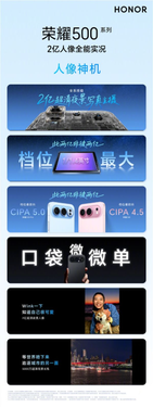 荣耀500系列搭载同档最强2亿像素：年度氛围感神机
