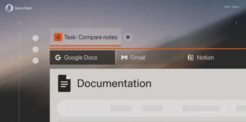 Opera Neon 浏览器大升级：1分钟出研报+Gemini3一键切+Google Docs秒写
