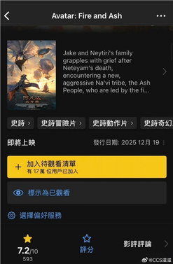 3小时IMAX科幻巨制！《阿凡达3：火与烬》首映获压倒性好评