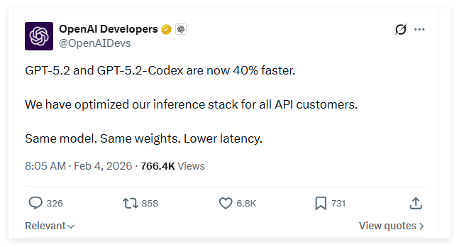 OpenAI 旗舰模型重大更新：GPT-5.2 系列推理速度提升 40%，价格保持不变