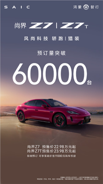 预售22.98万元起!尚界z7/z7t小订破6万台:鸿蒙智行最美轿跑