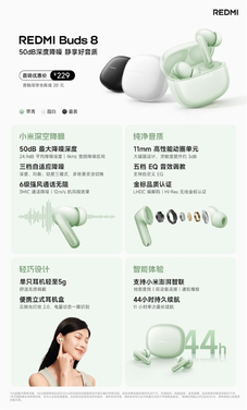 229元!redmi buds 8发布:50db深度降噪、支持查找防丢