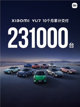 雷军：小米yu7 10个月累计交付231000台