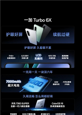 一加turbo 6x系列发布:无频闪lcd屏荣光再现 1499元起