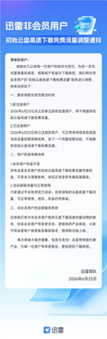 迅雷宣布重大调整:非会员不再提供初始云盘高速下载免费流量