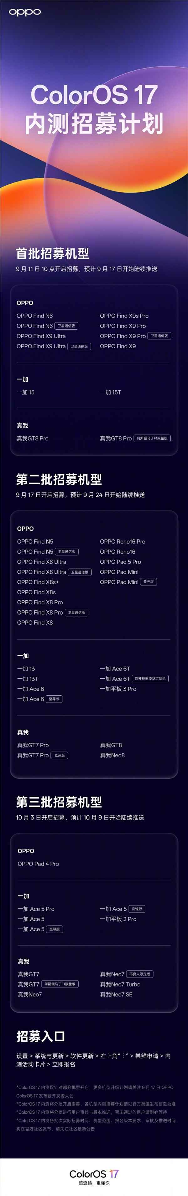 coloros 17开启内测招募：首批支持find n6系列、一加15等12款机型