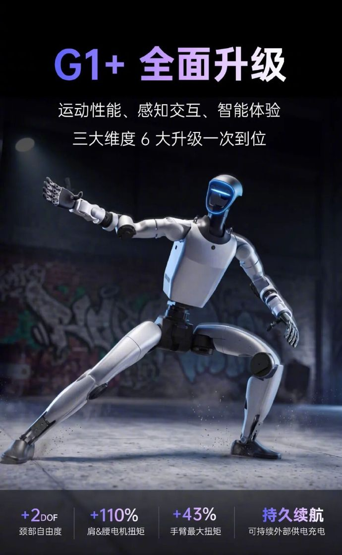 宇树人形机器人G1+发布:电机、视觉、交互与续航全面增强 标准版售价9.5万元