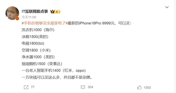 iPhone Duo顶配售价突破2.6万元：手机价格够买全屋家电了